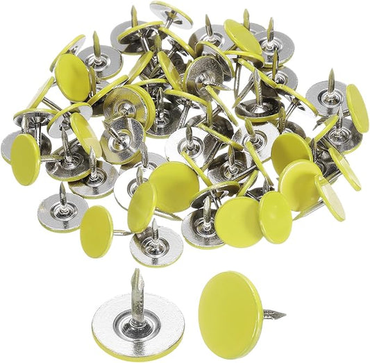 uxcell 120Pcs Push Pins, 11mmx10mm Round Flat Head Decorative Thumb Tacks Upholstery Tacks for Cork Board Office Wall Hangings, Light Yellow-DeskLoop Office