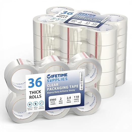 36 Rolls | 2.4 mil Clear | 110 Yards Each (3960 Yards Total) | 2" Premium Packing Tape Heavy Duty Packaging Tape for Shipping Moving Stronger Thicker-DeskLoop Office