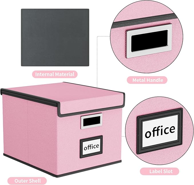 Huolewa Collapsible File Storage Organizer Boxes with Lids, Linen Document Storage, Universal Hanging Filing Organization Boxes for Letter/Legal, Decorative Office/Home File Bins - Boxes Only(2 Pack)-DeskLoop Office