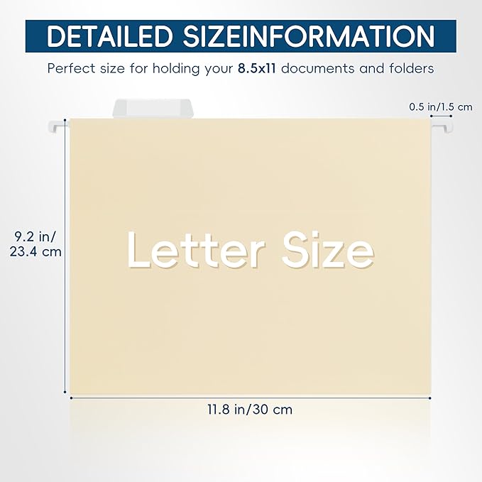 Hanging File Folders, 25 Pack Letter Size File Folders with 1/5-cut Tabs, Office Essentials for Filing Cabinet & Desk Storage-DeskLoop Office