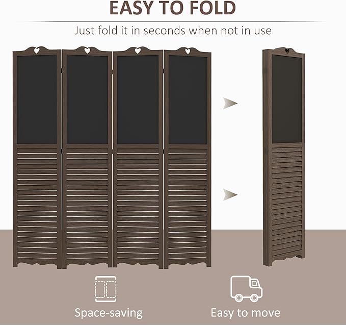 NicBex Room Divider 4 Panel Room Dividers with Black Boards Partition Room Dividers and Folding Privacy Screens 5.5 FT Wall Divider for Home, Office, Room Separation,63.75"W x 0.75"D x 67.75"H,Brown-DeskLoop Office