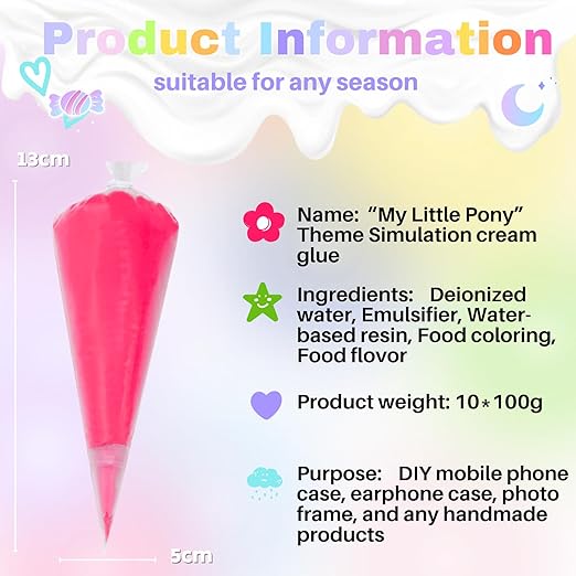 ASTRYAS Cream Glue,10Pcs 100g Decoden Fake Whipped Cream Glue DIY Phone Case Kit with Plastic Piping Tip for DIY Handmade Craft Decoration - Pony Color-DeskLoop Office
