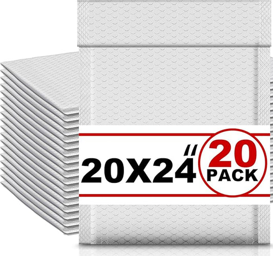 Ireer 20 Pack Extra Large 20 x 24" Bubble Mailers Poly Padded Envelopes Cushioned Mailing Envelopes Bubble Padded Mailers Self Adhesive Waterproof Shipping Bags for Business Christmas Gift Packaging-DeskLoop Office