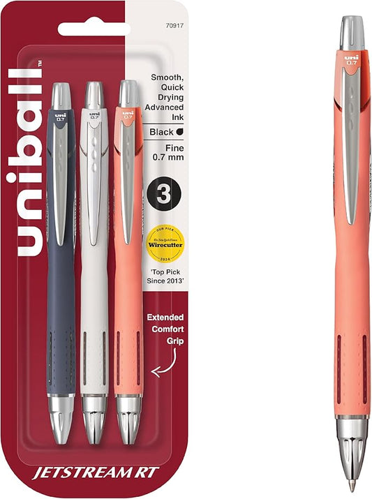uni-ball Jetstream RT Pens - NY Times Wirecutter Best Pen for Over a Decade - Pack of 3 Black Fine Point Pens, 0.7mm - Back to School-DeskLoop Office