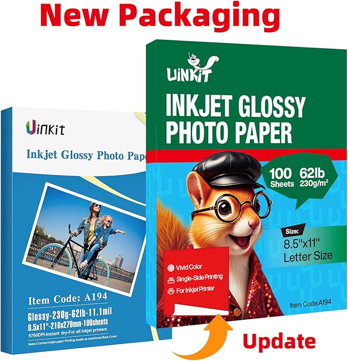 Uinkit 100 Sheets Thick Inkjet Glossy Photo Paper Picture 8.5x11 62lb 230g 11.1mil Cardstock Postcard Brochure For Dye Ink Inkjet Printer-DeskLoop Office