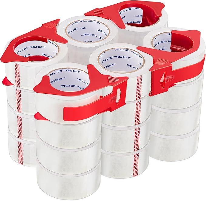 JARLINK 24 Rolls Clear Packing Tape with 4 Dispensers, Heavy Duty Packaging Tape Refills for Shipping Packaging Mailing, 2.7mil Thick, 1.88 inches Wide, 55 Yards Per Roll, 1320 Total Yards-DeskLoop Office