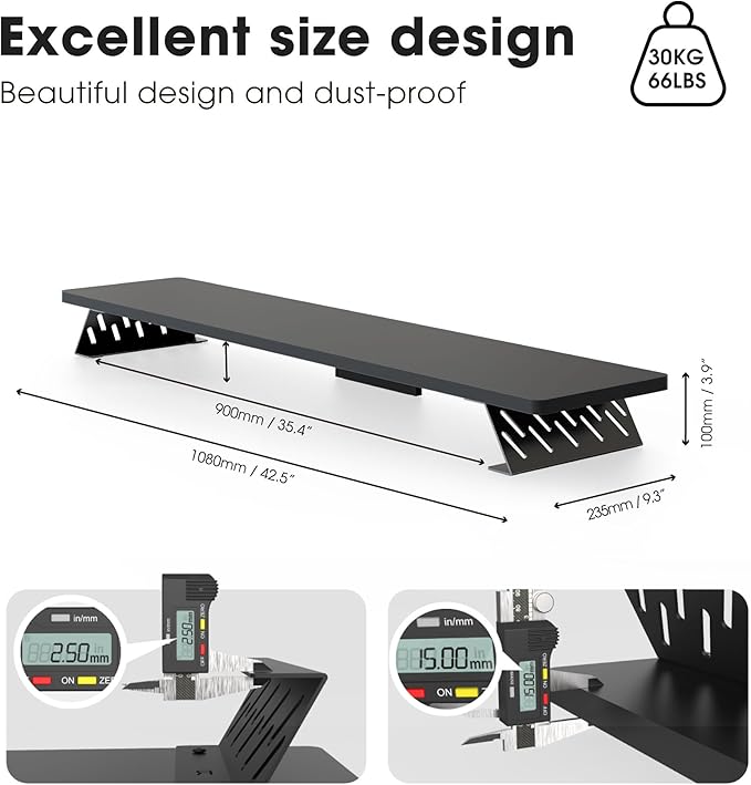 Fenge Dual Monitor Stand Riser, 42.5 Inch Desk Top Shelf for 2 Monitors, Computer Stands for Desk, Wood & Steel Desktop Riser for Laptop, PC, Printer-DeskLoop Office