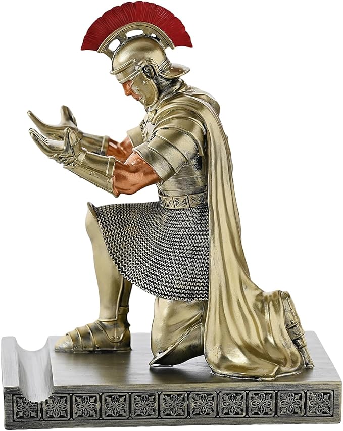 Roman Praetorian Prefect Warrior Knight Pen Holder Desk Ornament Resin Praetorian Guard Mobile Phone Stand Desk Accessories and Organizer for Office with a Letter Opener (Bronze)-DeskLoop Office