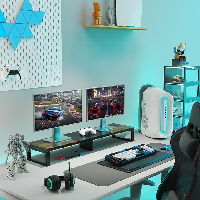 Zimilar Dual Monitor Stand Riser, Large Monitor Stand for Desk, Wood Monitor Riser with Storage Organizer for Home Office, Monitor Stands for 2 Monitors, Desktop Wooden Monitor Riser for Computer-DeskLoop Office