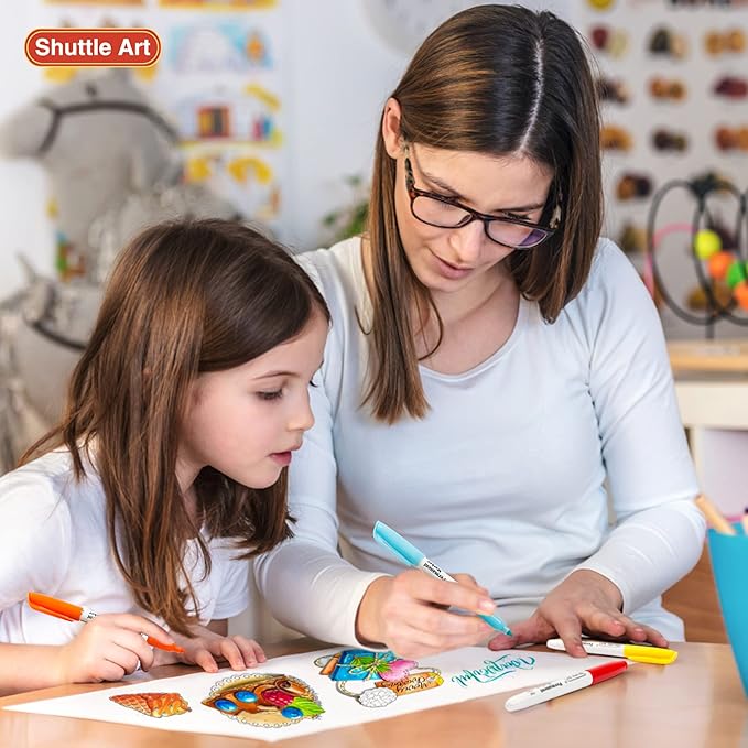 Shuttle Art 30 Colors Permanent Markers, Fine Point, Assorted Colors, Works on Plastic,Wood,Stone,Metal and Glass for Kids Adult Coloring Doodling Marking-DeskLoop Office