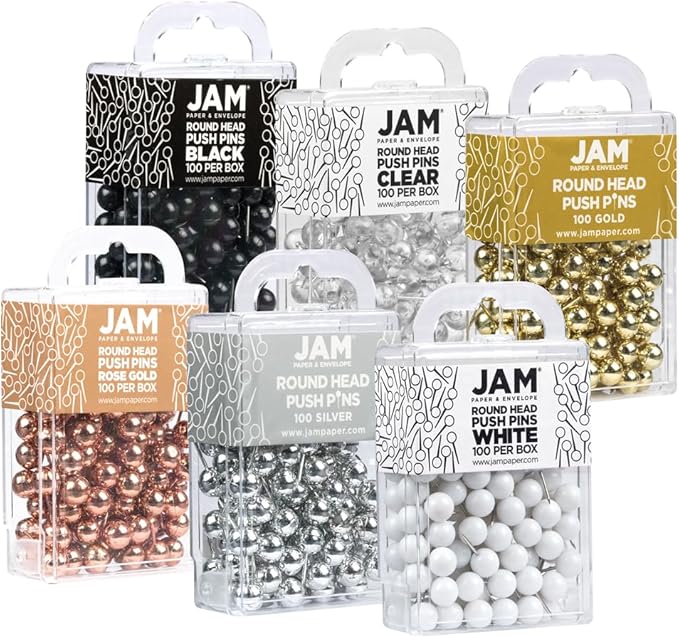 JAM PAPER Colorful Push Pins - Round Head Map Thumb Tacks - Assorted Business Colors - 600/Pack-DeskLoop Office