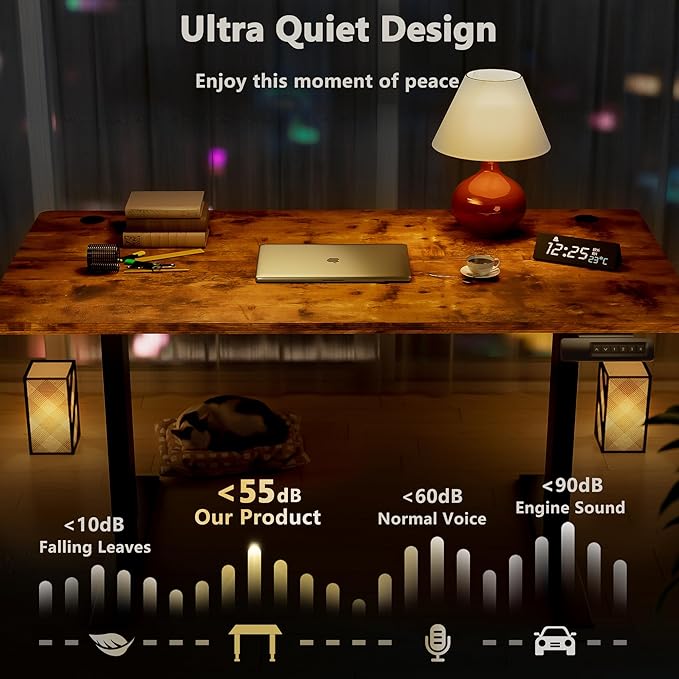 Himimi Electric Standing Desk 55 x 24 inch for Home Office,Sit-Stand Adjustable Desk with Memory Presets,Height Adjustable Desk for Gaming/Working,Free Hook, Lockable Wheels,Mouse Pad,Brown-DeskLoop Office