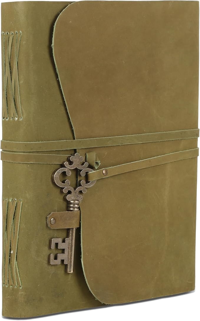 Leather Journal with Deckle Edge Paper 8x6 inch and Vintage Key | Handmade - Image 7