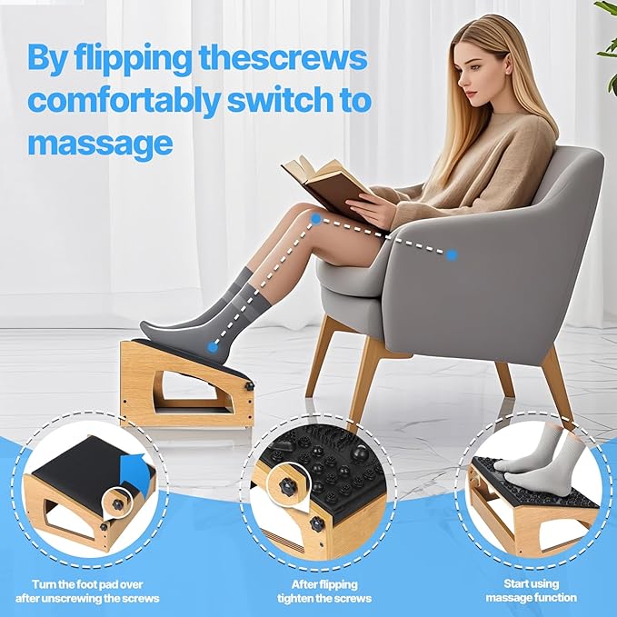 Ergonomic Foot Rest, 4 Adjustable Height Foot Stool,Footrest Under Desk, Flip Over Office Desk Foot Rest, Improving Posture, Promoting Blood Circulation(Natural)-DeskLoop Office