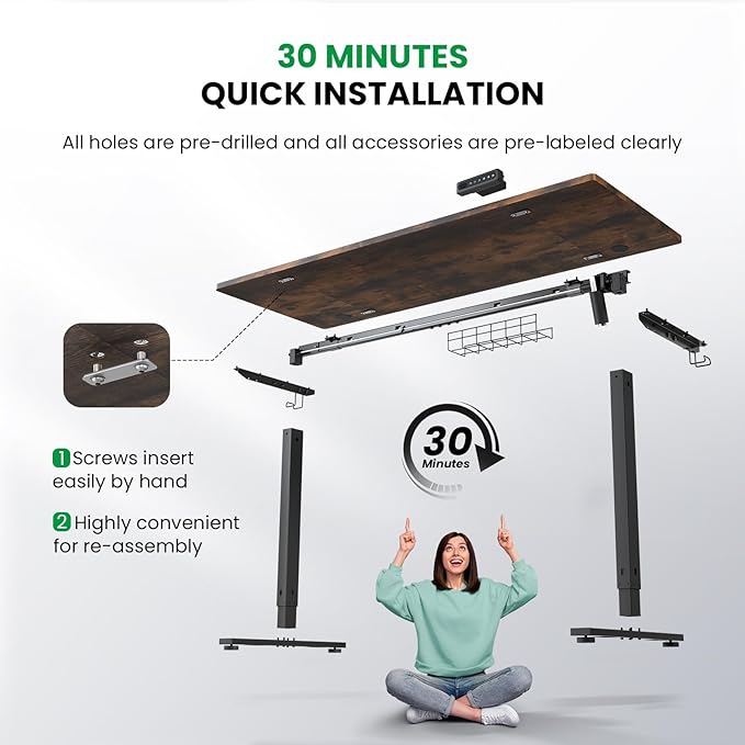 SIAGO Electric Standing Desk Adjustable - 63 x 24 Inch Sit Stand up Desk with Cable Management - 3 Memory Preset Adjustable Height Table-DeskLoop Office