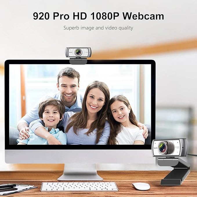 Wide Angle Webcam,120 Degree Large View Spedal 920 Pro Video Conference Camera, Full HD 1080P Live Streaming Web Cam with Built-in Microphone, USB Webcam for Mac, PC, Laptop and Desktop-DeskLoop Office