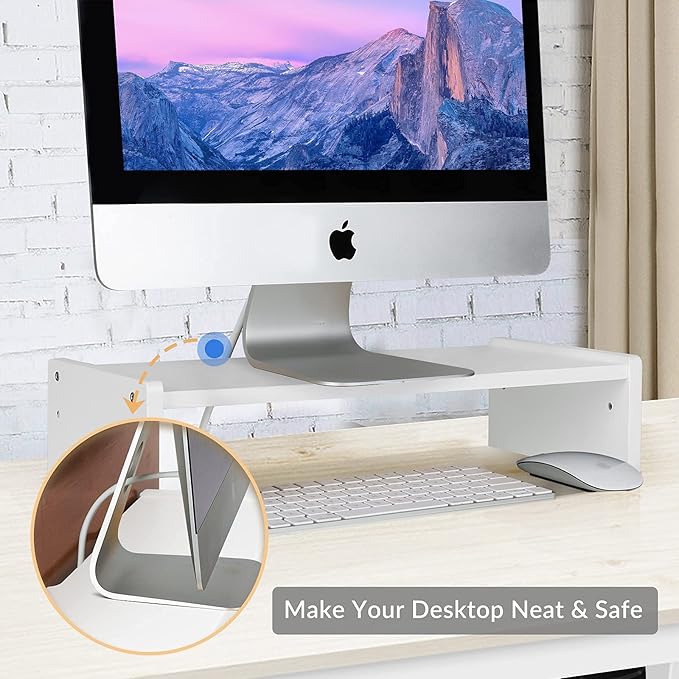 KINLINK Solid Wood Monitor Stand Riser, Monitor Riser with 2 Adjustable Height, 15.8 inch Computer Riser for Computer, iMac, PC, Printer, Computer Monitor Stand for Home & Office, White-DeskLoop Office