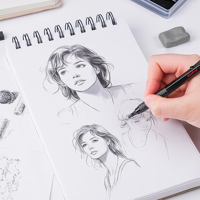 Nicpro 22PCS Art Mechanical Pencil Set, Black Artist Metal Drafting Pencil 0.5 & 0.7 & 0.9 mm & 2PCS 2mm Graphite Lead Holder(4B 2B HB 2H) for Drawing Writing Sketching With Lead Refills Erasers Case-DeskLoop Office