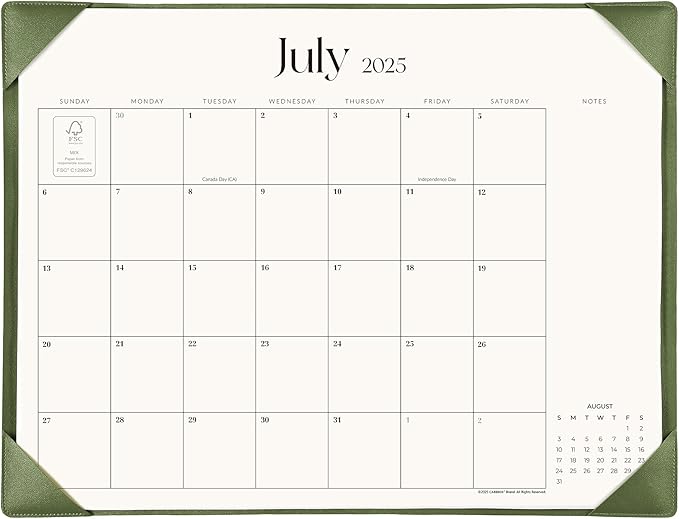 Simplified Desk Calendar 2025-2026 with Desktop Mat, Cabbrix Large Desk Pad Calendar 21" x 16-1/2" Runs From July 2025 to December 2026, Desk Blotter Calendar for Home School and Office (Mint Green)-DeskLoop Office