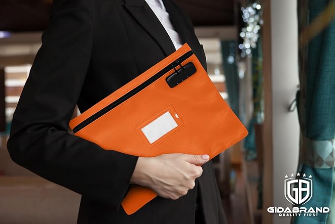 Orange Notary Bag with Lock | 14x11 inch | Zipper Supplies Bag | Locking Document Case for Notary Kit, Stamp, Embosser, Ink Pad, and Valuables-DeskLoop Office