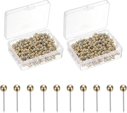 uxcell 800 Pcs Push Pins, Map Thumb Tacks 4mm Round Head Decorative Push Pins for Bulletin Board Home Office Travel Wall DIY Crafts Map Photo, Golden-DeskLoop Office
