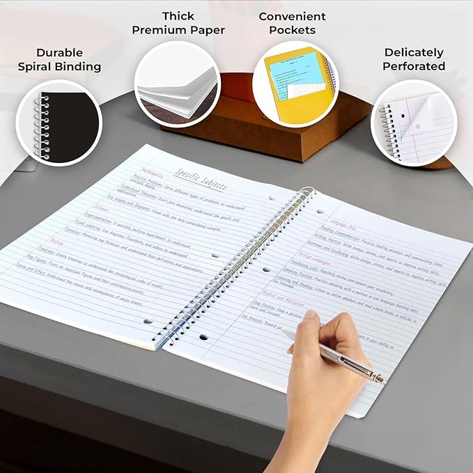 1 Subject Spiral Notebook, 12 Pack, College Ruled, Water Resistant Cover, Thick 140 Pages/Book (70 Sheets), 8 x 10-1/2, 3 Hole, Bulk School & Office, Black Cover-DeskLoop Office