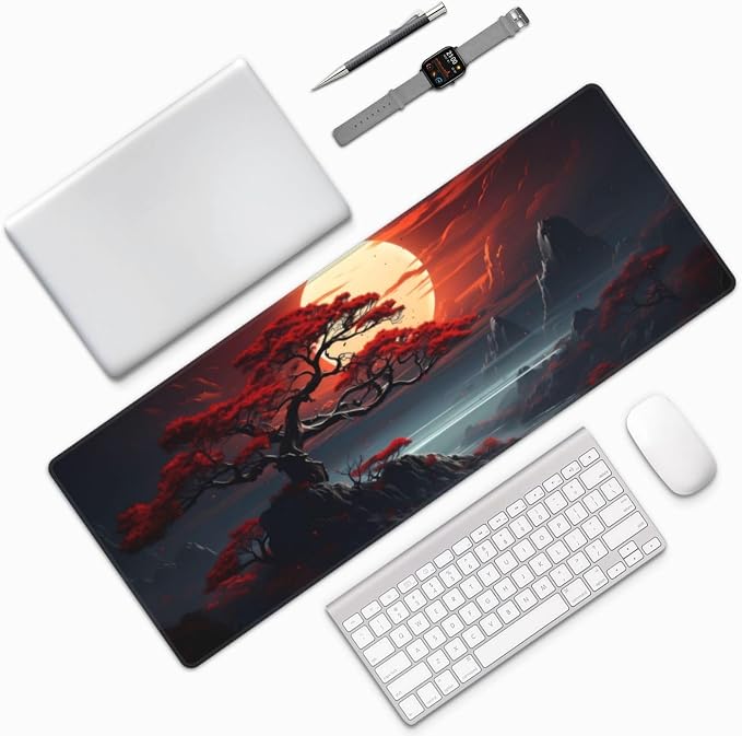 Darkness Red Moon Desk Mat Japanese Mouse Pad, Large Japanese Desk Mat - Image 9