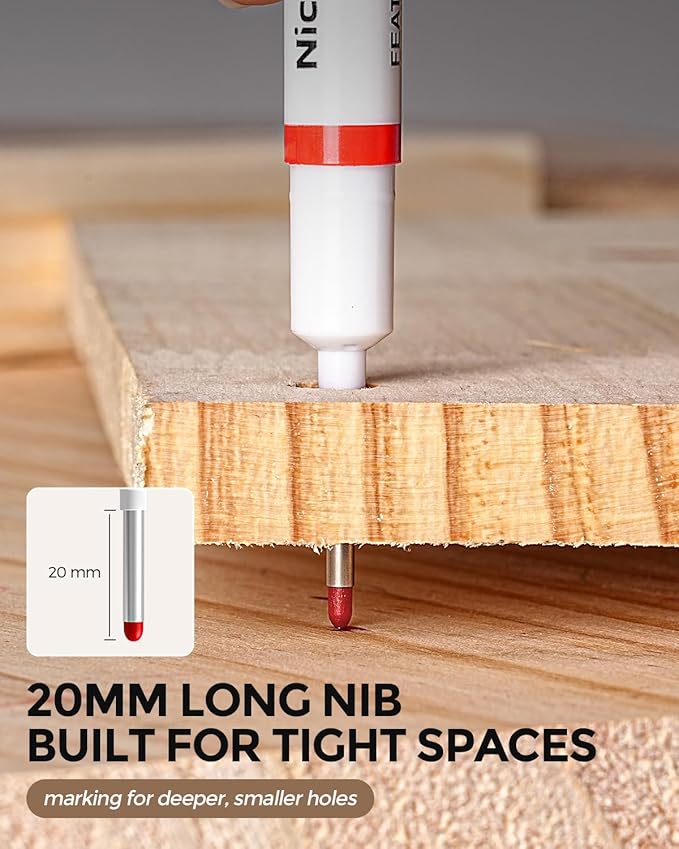 Nicpro 12 PCS Long Nib Marker Pens, 20mm Deep Hole Markers, Quick Dry & Waterproof Construction Marker, Long Head Mark Pens for Metal, Steel, Tile, Glass, Carpenter Marking Tool for Woodworking-DeskLoop Office