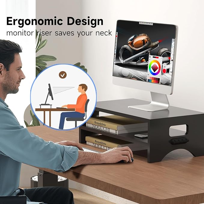 Pholiten Monitor Stand Riser, Desktop Stand, Computer Stand, Ergonomic Design, Two-Level Design, Desktop Organization, Keyboard Smartphone Storage, Printer Stand, Display Stand, 16.5 x 9.3 x 5.6-DeskLoop Office