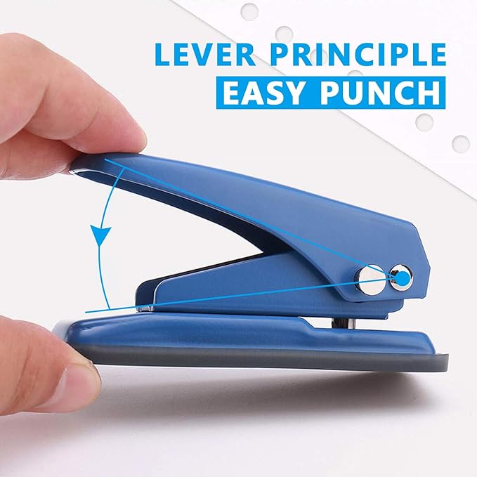 Single Hole Puncher Handheld 1/4 Inches Hole Punch, 20 Sheet Paper Punch Capacity Metal Hole Puncher with Skid-Resistant Base for Paper, Chipboard, Art Project, Blue-DeskLoop Office