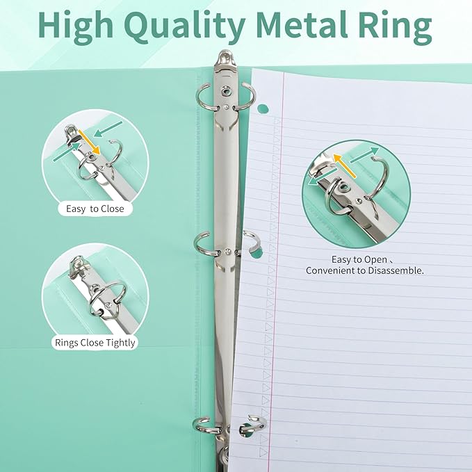 1" 3-Ring Binder, 1-inch Pastel Color Binders with 2 Inside Pockets, Clear View Cover Binder Holds 8.5'' x 11''Paper, Round Ring Binders for Office/Home/School, 6 Pack (Assorted 6 Colors)-DeskLoop Office