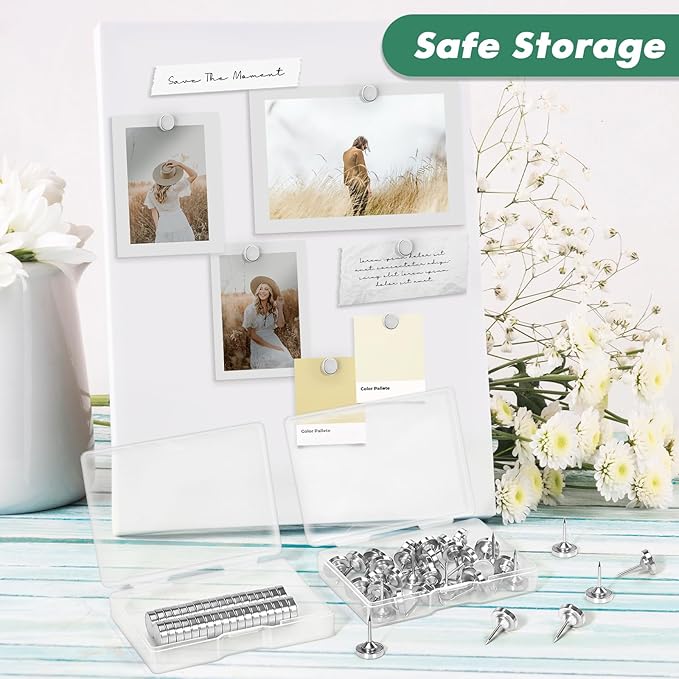 60 Pack Magnetic Push Pins, Silver Magnet Thumb Tacks, Metal Magnet Tacks, Magnetic Clips, Push Pins for Cork Board, Bulletin Board, Photo Wall, Wall-DeskLoop Office