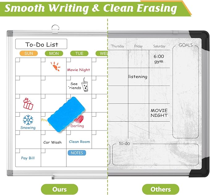 Monthly Calendar Dry Erase Whiteboard for Wall, 36" x 24" Magnetic Dry Erase Board, Hanging Double-Sided White Board, Portable Board for School, Planning, Memo, Home, Office, 2025 Calendar-DeskLoop Office