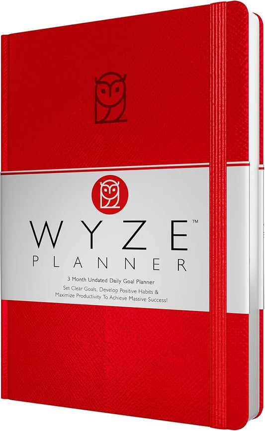 Undated Daily Planner – 3-Month A5 Productivity Organizer with Full Page Per Day, Hourly Schedule, Goal Setting, Habit Tracker, Weekly & Monthly Pages – Hardcover Time Management Notebook (Red)-DeskLoop Office