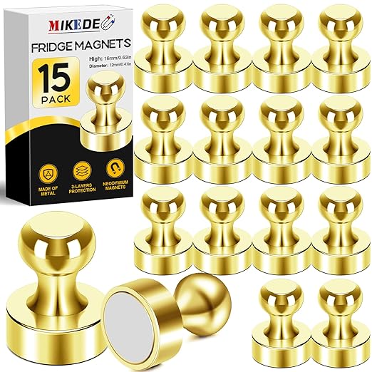 MIKEDE Fridge Magnets - 15 Pcs Gold Neodymium Push Pins for Whiteboard, Office, School & Classroom-DeskLoop Office