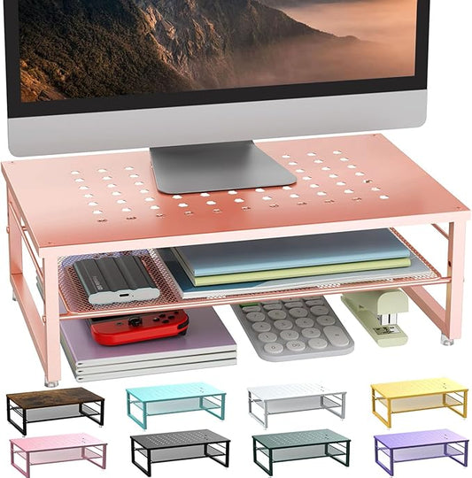 gianotter 2-Tier Metal Monitor Stand Riser, Desk Organizer for Monitor, Office Desk Storage Organizer for Office Supplies (Rose Gold)-DeskLoop Office