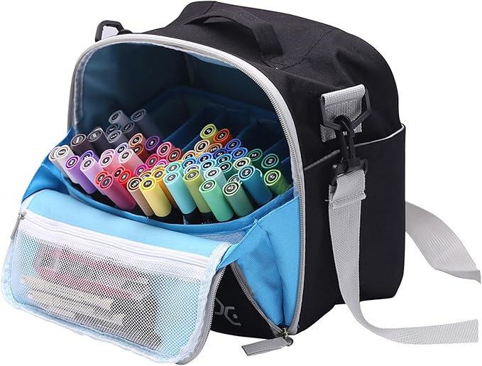 Large Storage Tote Bag for Markers, Brush Pens, Coloring Pencils, Books, Art & Craft Supplies, Tools, Cosmetics - Up to 130 Pens, Black-DeskLoop Office