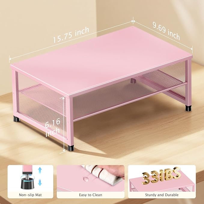 Computer Monitor Stand Riser, Desk Organizers and Accessories, Printer & Laptop Stand, Office Desk Accessories & Desktop Workspace Organizers for Office Supplies (Pink)-DeskLoop Office