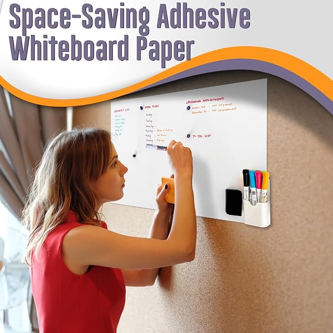 Large Magnetic Whiteboard Sticker Dry Erase Board for Wall - Adhesive Backing 72'' x 40'' Whiteboard for Classroom Office Home Include Marker Magnet Eraser