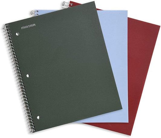 Mintra Office Durable Spiral Notebooks, 1 Subject, (Arctic Ice, Chili Oil, Green Olive, Wide Ruled 3pk)-DeskLoop Office
