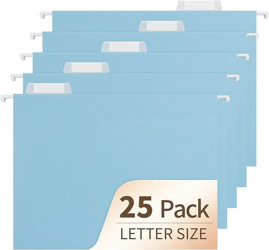 Hanging File Folders, 25 Pack Letter Size File Folders with 1/5-cut Tabs, Office Essentials for Filing Cabinet & Desk Storage-DeskLoop Office