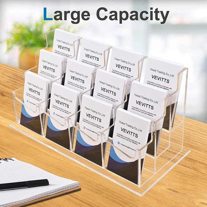 Vertical Business Card Holder, Acrylic Business Card Display, Clear Desktop Business Card Stand for Exhibition, Home & Office Clear 3 Tiers 12 Slots-DeskLoop Office