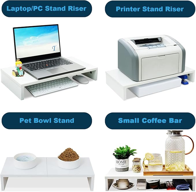 TEAMIX 20 inch White Monitor Stand Riser, Wood Desktop Stand for PC/TV/Laptop/Printer, White Monitor Riser with Storage, Computer Stand with Keyboard Organizer-DeskLoop Office