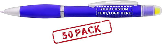 DISCOUNT PROMOS 50 Marathon Gel Highlighter Pens Pack - Customizable Text, Logo - Twist Mechanism, Ballpoint - Blue-DeskLoop Office