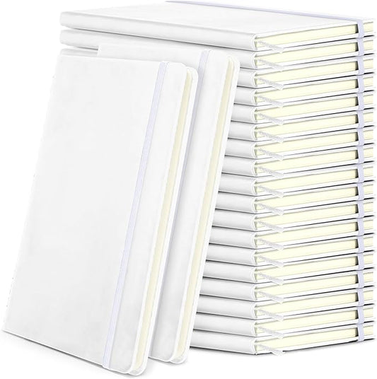 Honoson 20 Pack Lined Journal Notebooks A5 Hardcover Executive Notebook 5.5" x 8.3" PU Leather Wide Ruled Journals Bulk with Elastic Band for Home Business Office School Supplies(White)-DeskLoop Office