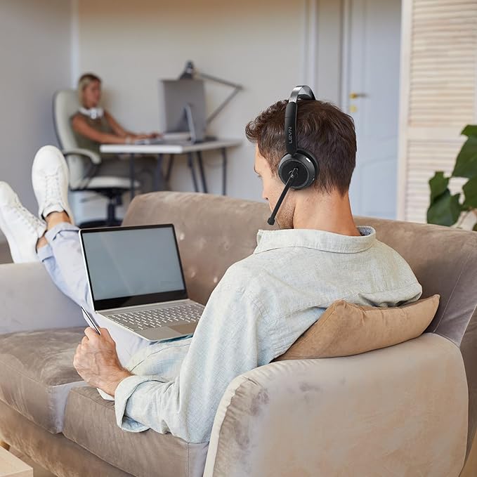 LEVN Wireless Headset, Wireless Headset with Mic for Work, AI Noise Cancelling, 65 Hrs Working Time, Bluetooth Headphones with Microphone from Home/Computer/Call Center/Teams-DeskLoop Office