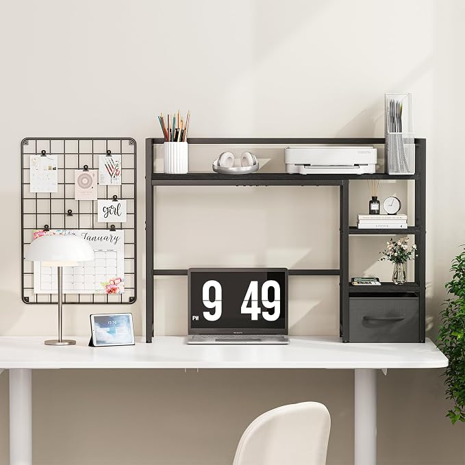 Marbrasse Desk Shelf with Drawer, Desk Shelf - Image 8