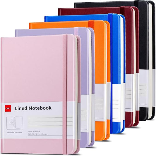 deli 6-Pack Lined Journal Notebook, 160 Pages Hardcover Writing Notebook, A5 (5.5"x8.2") College Ruled Notebook for Office, School, Work Notes-DeskLoop Office