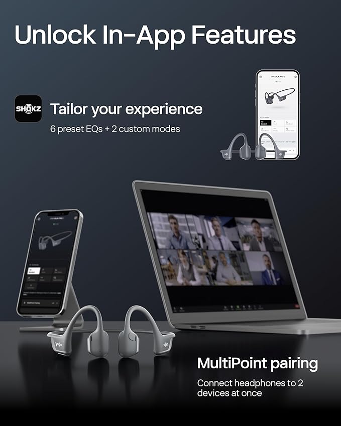 SHOKZ New OpenRun Pro 2 - Open-Ear, Bone Conduction Sport Headphones - with Reflective Strip - Sweat Resistant, Workout Headphones - Secure, Wireless, Comfortable Fit-Deep Bass and Smart Mic App-DeskLoop Office