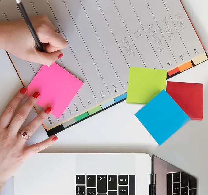 (6 Pack) Sticky Notes Pads,600 Super Adhesive Sticky Notes,3 x 3 Self Sticky Pads,600 Sheets Bulk Notepads,6 Colors Notes Post,Bright Colors Sticky Notepads Easy to Post for Office,Home,School-DeskLoop Office